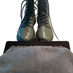 Dr. Martens Gray Lace Up Boots with Polished Finish And Vintage Clutch